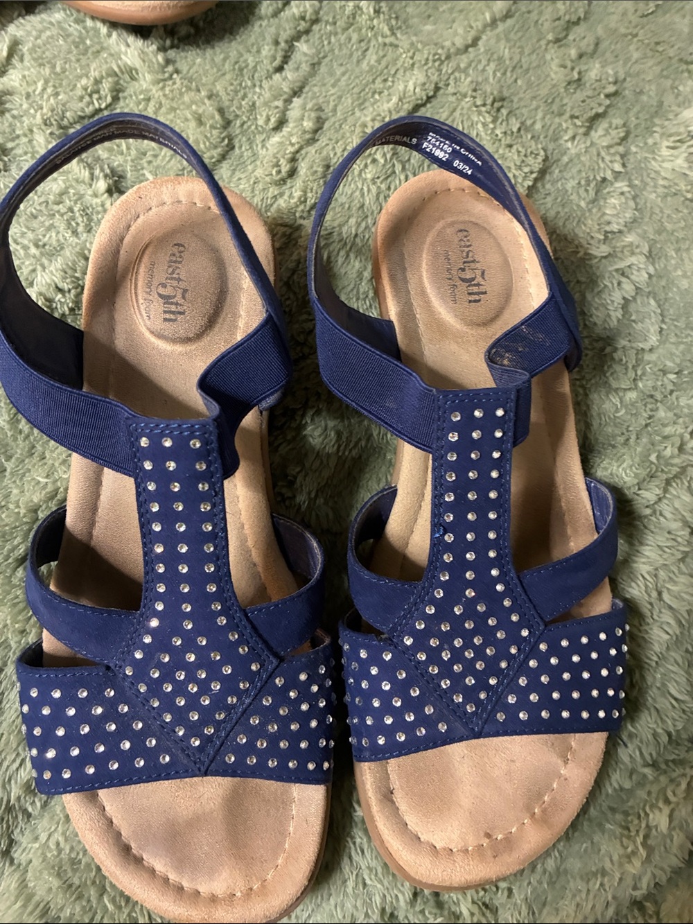 East 5th Navy Blue Studded Slingback Sandals